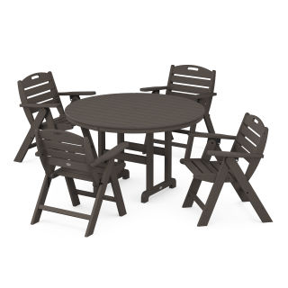 Nautical Lowback Chair 5-Piece Round Farmhouse Dining Set in Vintage Finish