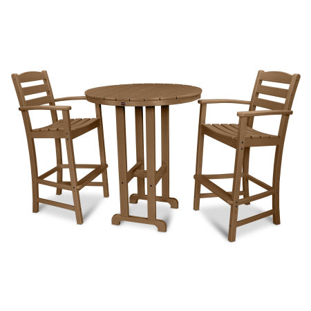 POLYWOOD La Casa Café 3-Piece Round Farmhouse Bar Set in Teak