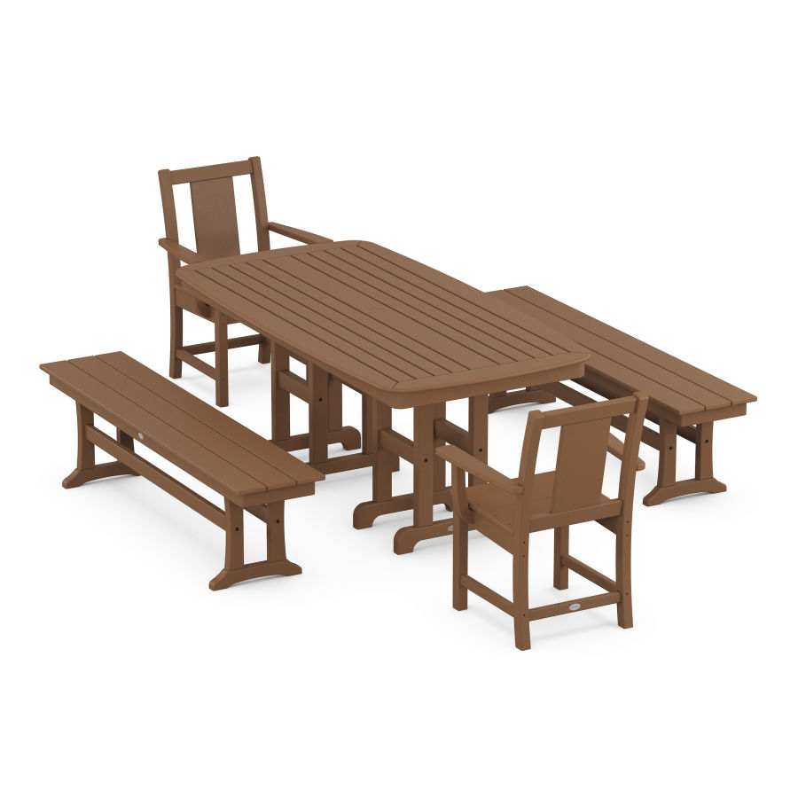 POLYWOOD Prairie 5-Piece Dining Set with Benches in Teak