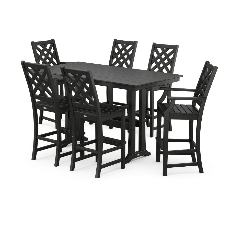 POLYWOOD Wovendale 7-Piece Farmhouse Bar Set with Trestle Legs in Black