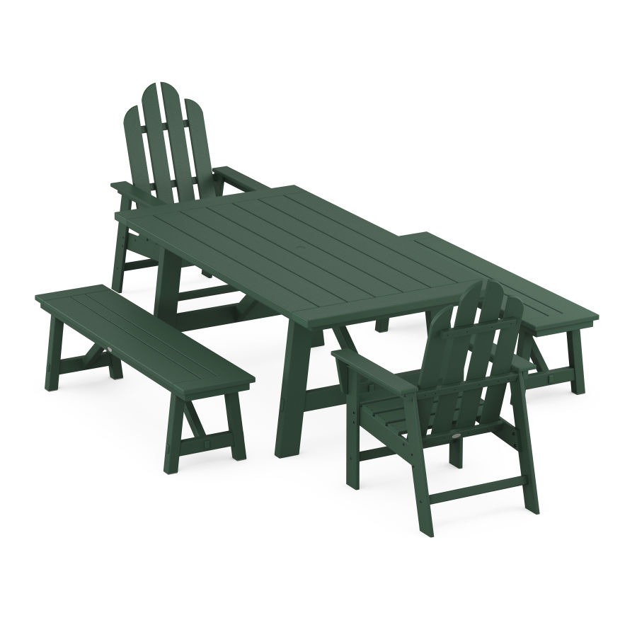 POLYWOOD Long Island 5-Piece Rustic Farmhouse Dining Set With Trestle Legs in Green