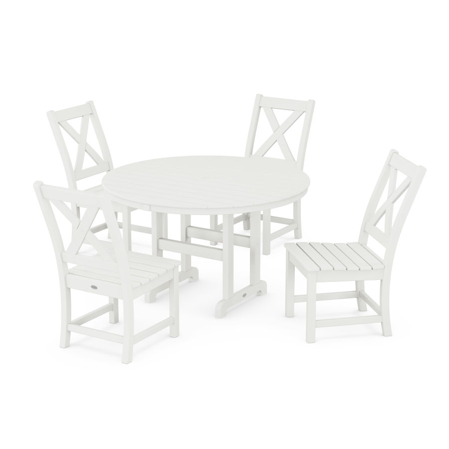 POLYWOOD Braxton Side Chair 5-Piece Round Dining Set in Vintage White