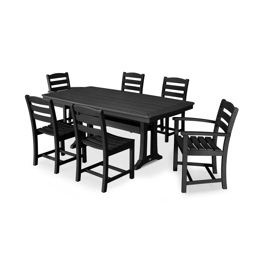 POLYWOOD La Casa Café 7-Piece Dining Set with Trestle Legs in Black