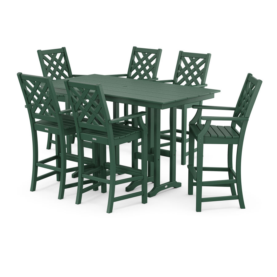 POLYWOOD Wovendale Arm Chair 7-Piece Farmhouse Bar Set in Green