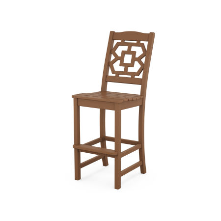 POLYWOOD Chinoiserie Bar Side Chair in Teak