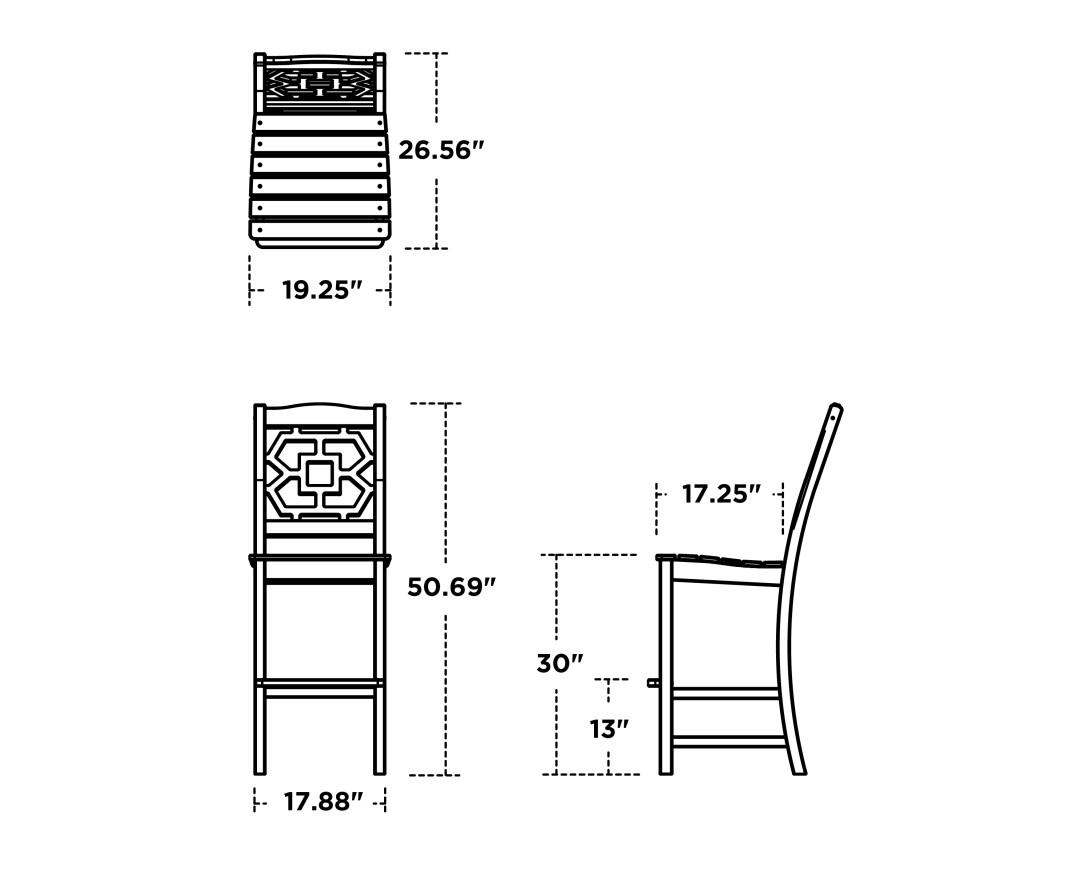 Dimensions for Chinoiserie Bar Side Chair