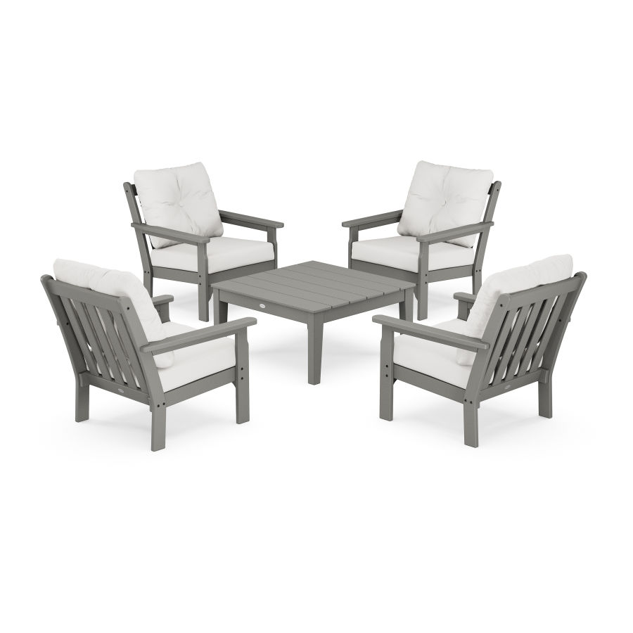POLYWOOD Vineyard 5-Piece Deep Seating Conversation Set in Slate Grey / Natural Linen