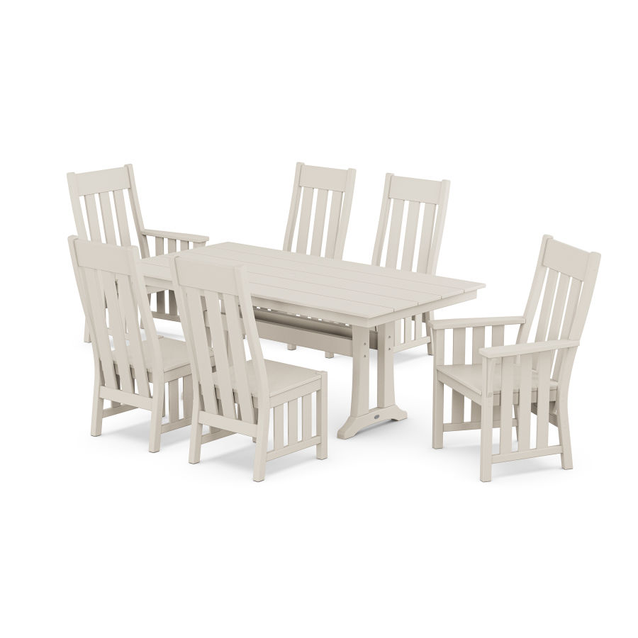 POLYWOOD Acadia 7-Piece Farmhouse Dining Set with Trestle Legs in Sand