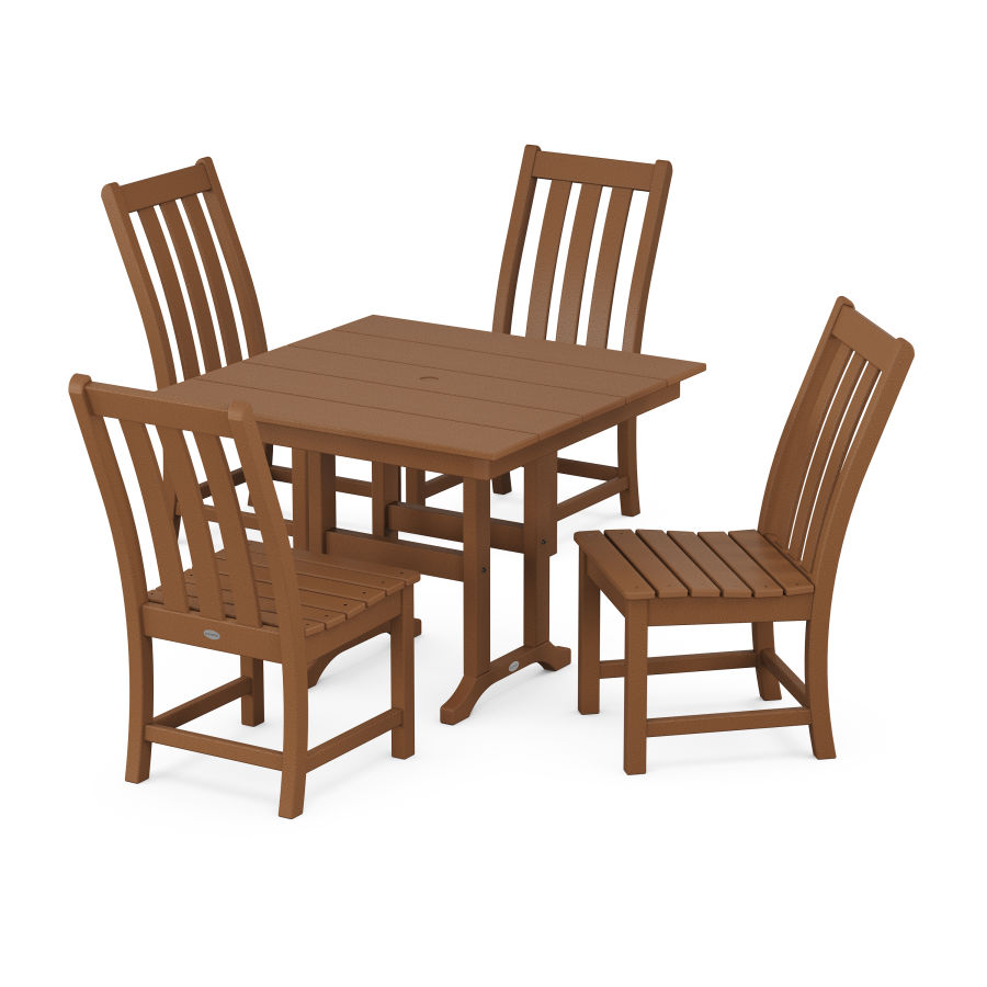 POLYWOOD Vineyard Side Chair 5-Piece Farmhouse Dining Set in Teak