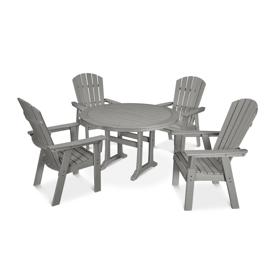 POLYWOOD Nautical Curveback Adirondack 5-Piece Round Dining Set with Trestle Legs