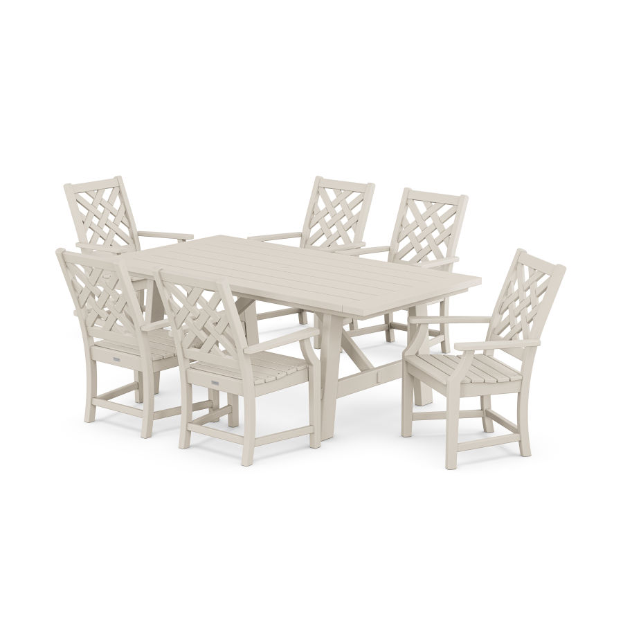 POLYWOOD Wovendale Arm Chair 7-Piece Rustic Farmhouse Dining Set in Sand