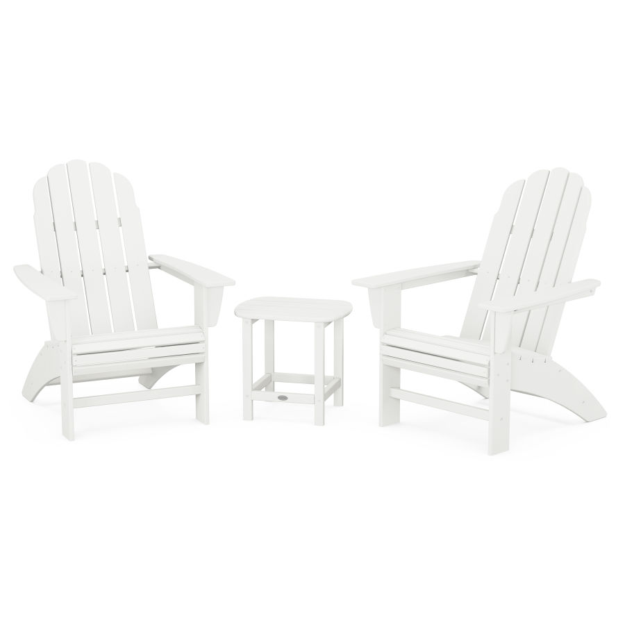 POLYWOOD Vineyard 3-Piece Curveback Adirondack Set with South Beach 18" Side Table in Vintage White