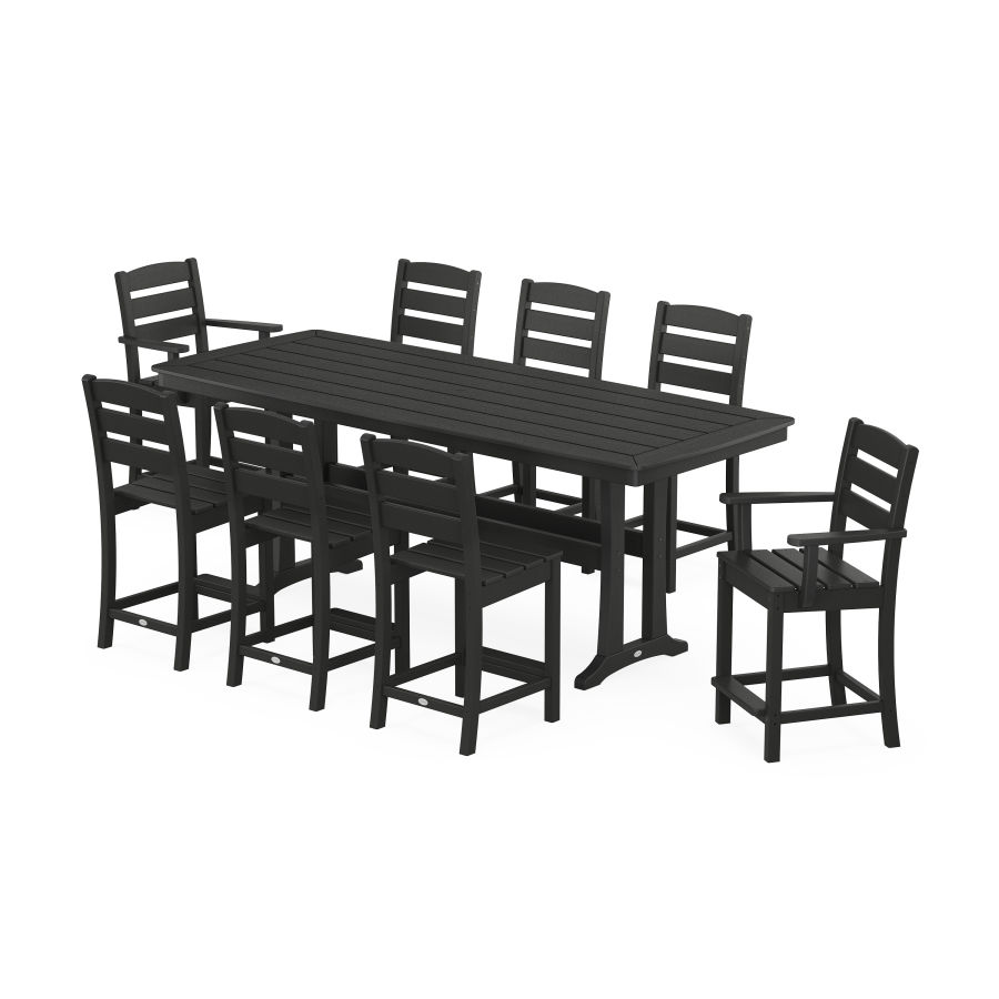 POLYWOOD Lakeside 9-Piece Counter Set with Trestle Legs in Black