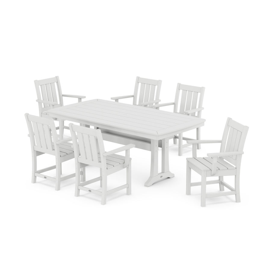 POLYWOOD Oxford Arm Chair 7-Piece Dining Set with Trestle Legs in White