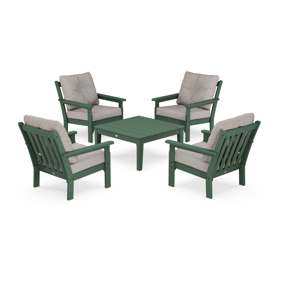 POLYWOOD Vineyard 5-Piece Deep Seating Conversation Set in Green / Weathered Tweed