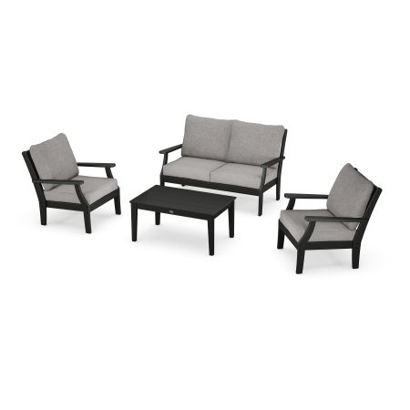 POLYWOOD Braxton 4-Piece Deep Seating Chair Set in Black / Grey Mist