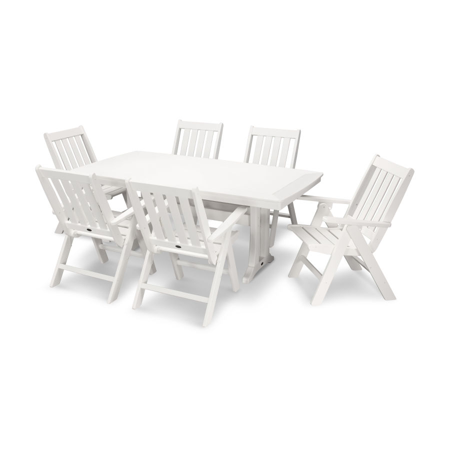 POLYWOOD Vineyard Folding Chair 7-Piece Dining Set with Trestle Legs in White