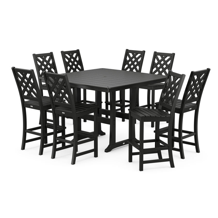 POLYWOOD Wovendale Side Chair 9-Piece Square Bar Set with Trestle Legs in Black