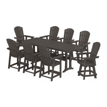 POLYWOOD Nautical Curveback Adirondack Swivel 9-Piece Counter Set with Trestle Legs in Vintage Finish