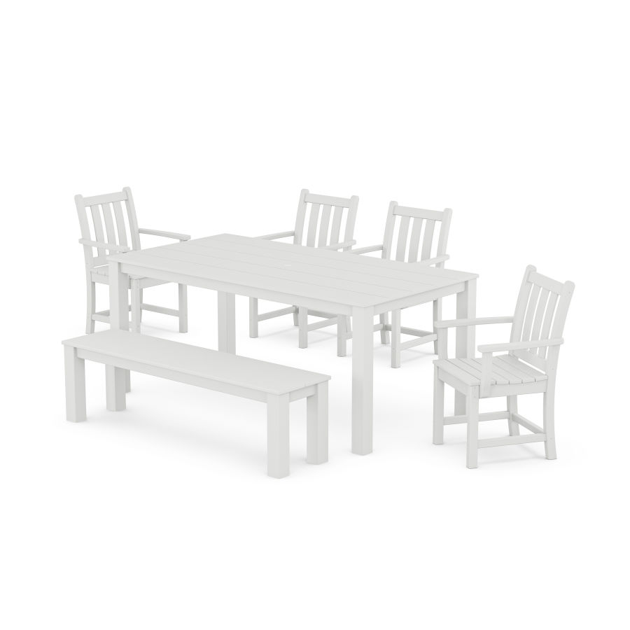 POLYWOOD Traditional Garden 6-Piece Parsons Dining Set with Bench in White