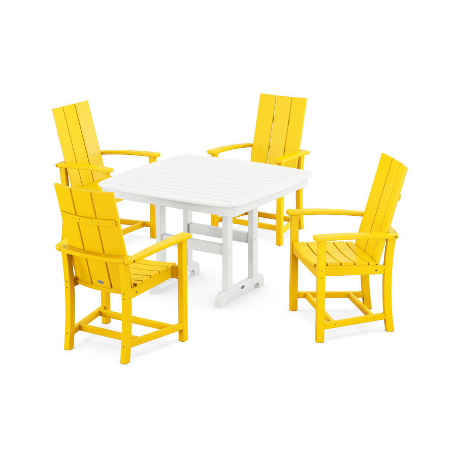 POLYWOOD Modern Adirondack 5-Piece Dining Set with Trestle Legs in Lemon / White