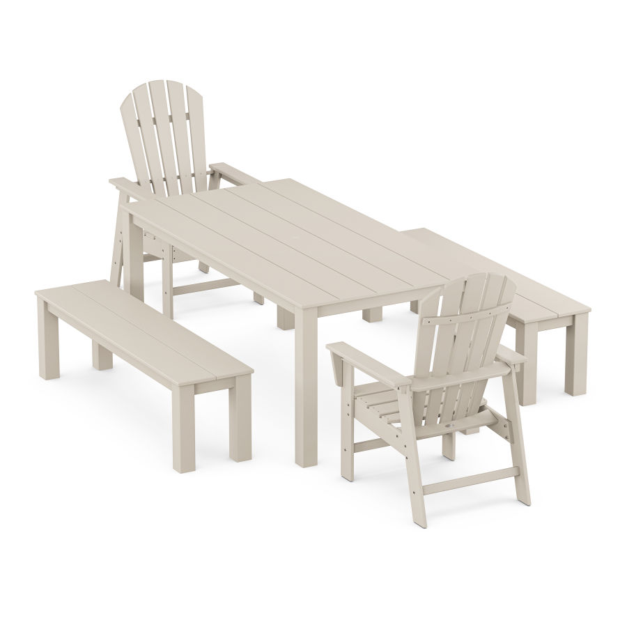 POLYWOOD South Beach 5-Piece Parsons Dining Set with Benches in Sand
