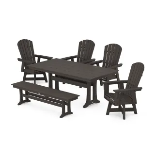 POLYWOOD Nautical Adirondack Swivel 6-Piece Farmhouse Dining Set With Trestle Legs in Vintage Finish