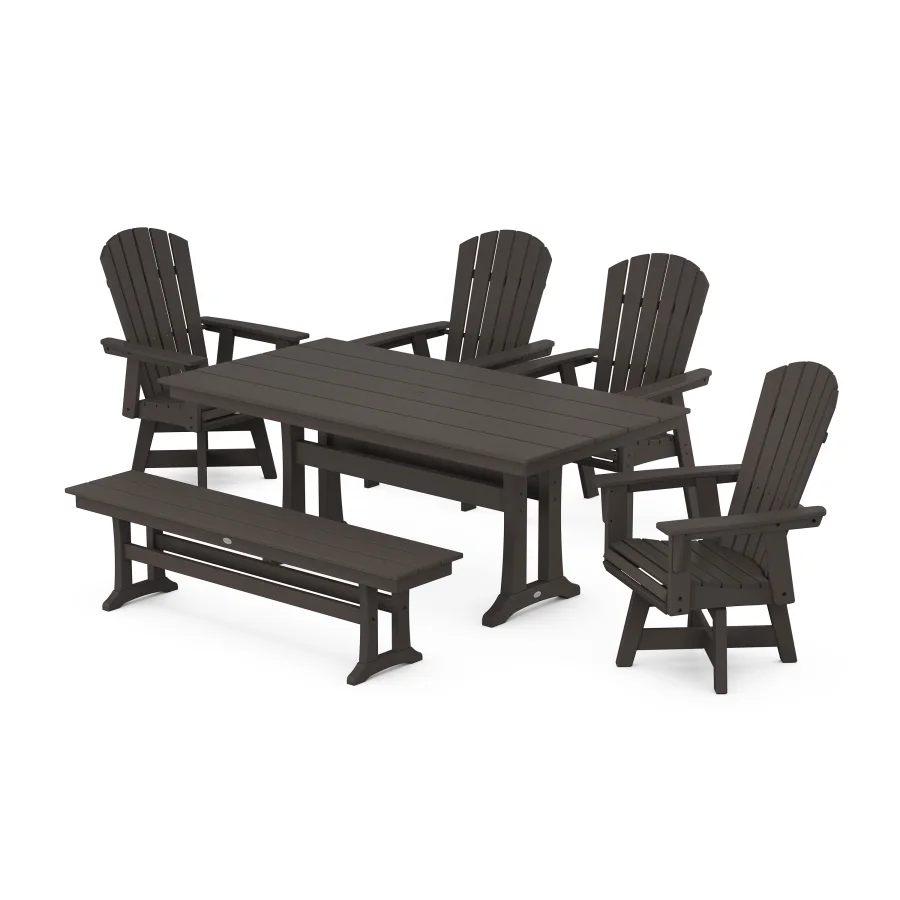 POLYWOOD Nautical Adirondack Swivel 6-Piece Farmhouse Dining Set With Trestle Legs in Vintage Finish