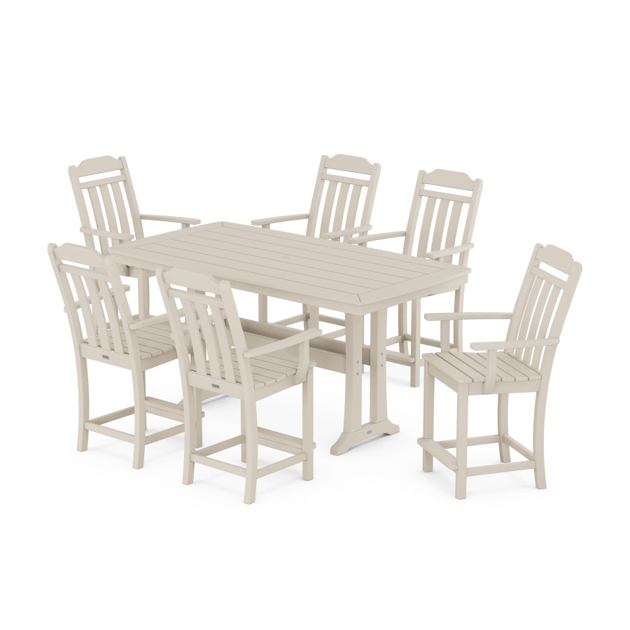 POLYWOOD Country Living Arm Chair 7-Piece Counter Set with Trestle Legs in Sand