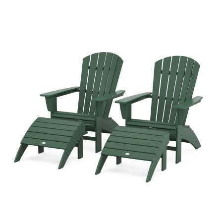 Nautical Curveback Adirondack Chair 4-Piece Set with Ottomans in Green
