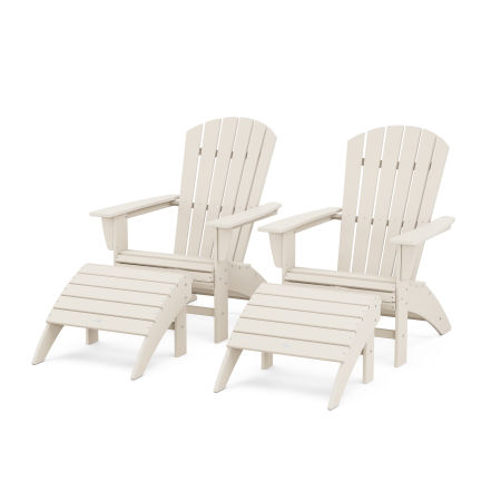 Nautical Curveback Adirondack Chair 4-Piece Set with Ottomans in Sand
