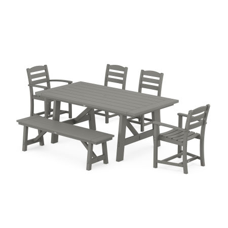 La Casa Cafe 6-Piece Rustic Farmhouse Dining Set With Trestle Legs in Slate Grey