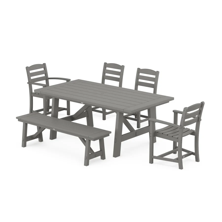 POLYWOOD La Casa Cafe 6-Piece Rustic Farmhouse Dining Set with Bench