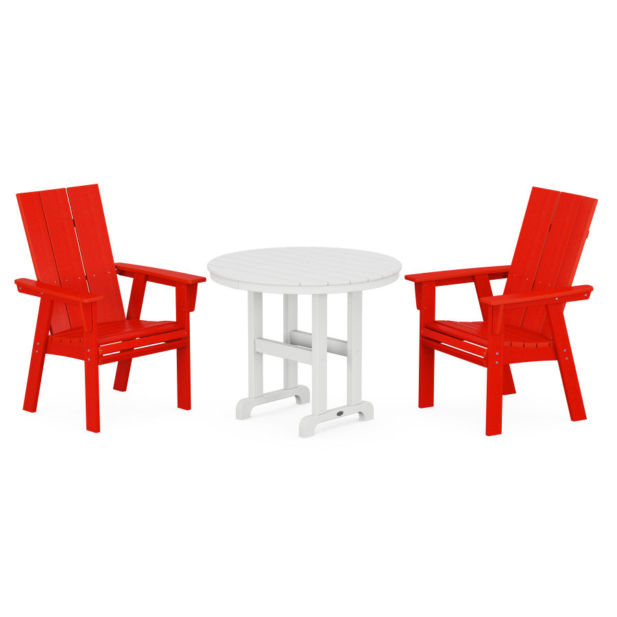 POLYWOOD Modern Adirondack 3-Piece Round Dining Set in Sunset Red