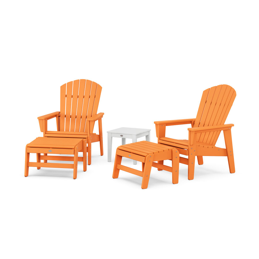 POLYWOOD 5-Piece Nautical Grand Upright Adirondack Set with Ottomans and Side Table in Tangerine / White