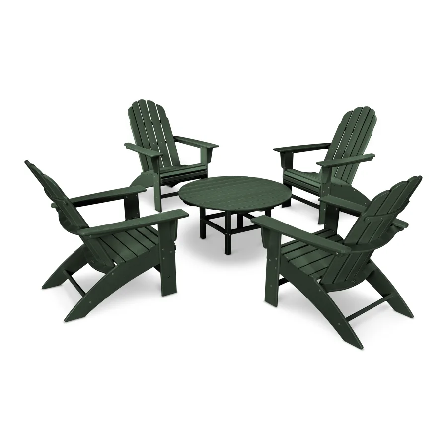 POLYWOOD Vineyard 5-Piece Curveback Adirondack Set in Green