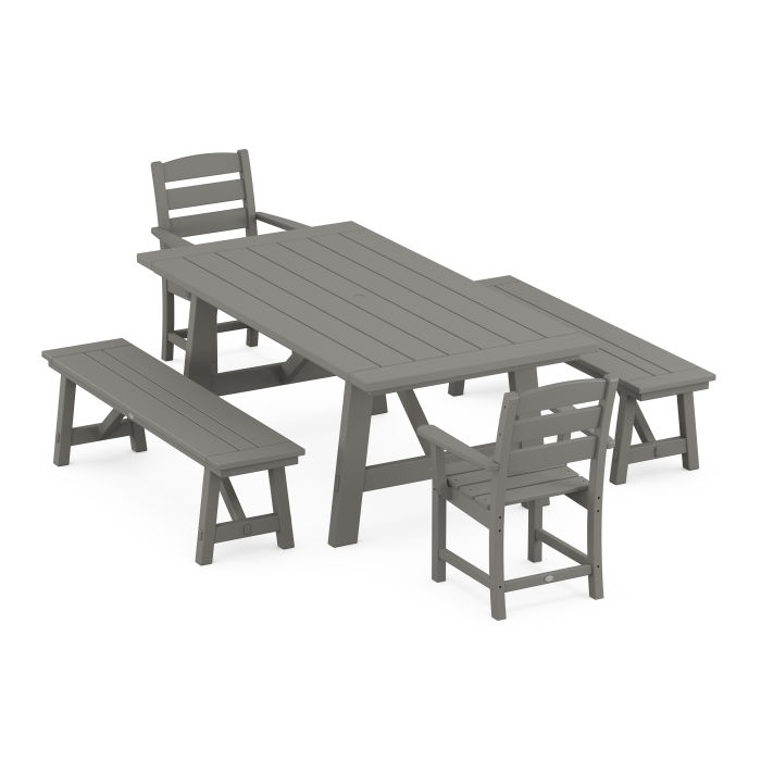 POLYWOOD Lakeside 5-Piece Rustic Farmhouse Dining Set With Benches