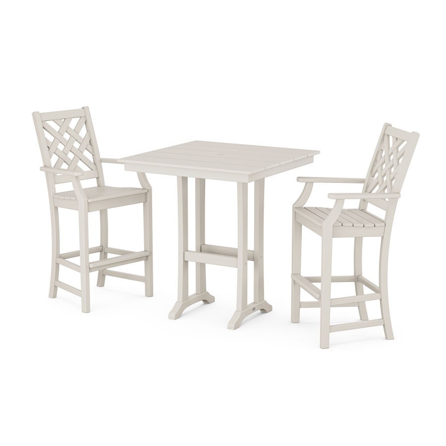 POLYWOOD Wovendale 3-Piece Farmhouse Bar Set with Trestle Legs in Sand