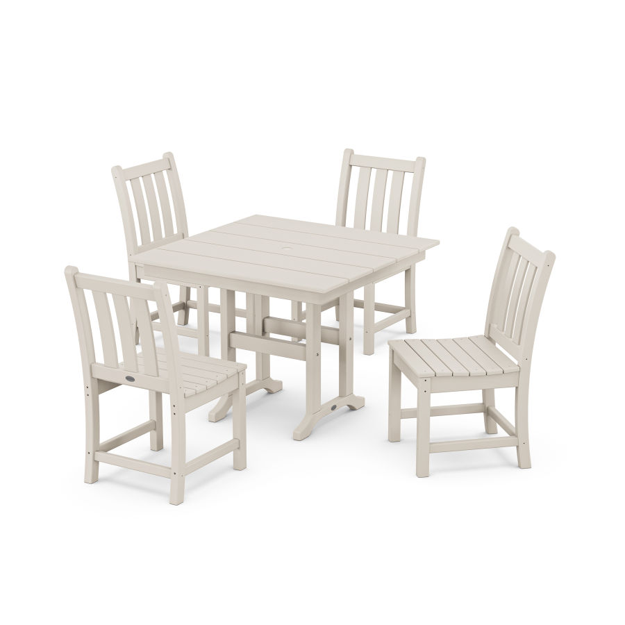 POLYWOOD Traditional Garden Side Chair 5-Piece Farmhouse Dining Set in Sand