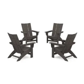 POLYWOOD 4-Piece Modern Grand Adirondack Chair Conversation Set in Vintage Finish