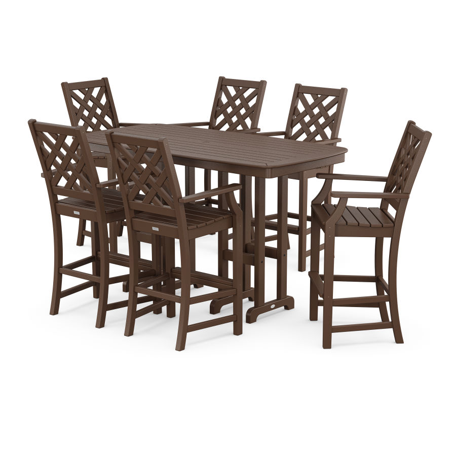 POLYWOOD Wovendale Arm Chair 7-Piece Bar Set in Mahogany