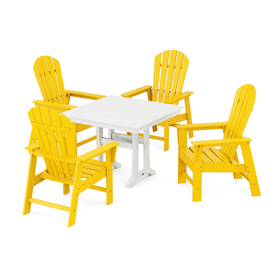 POLYWOOD South Beach 5-Piece Farmhouse Dining Set With Trestle Legs in Lemon / White