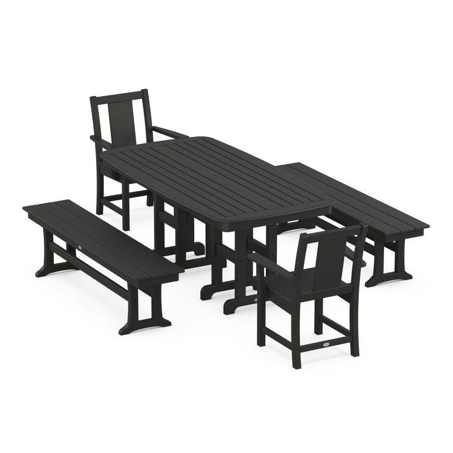 POLYWOOD Prairie 5-Piece Dining Set with Benches in Black