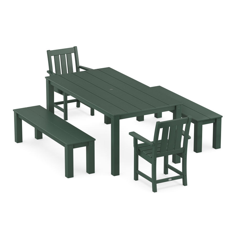 POLYWOOD Oxford 5-Piece Parsons Dining Set with Benches in Green