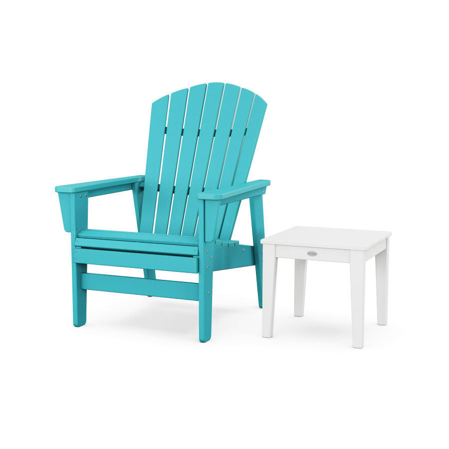 POLYWOOD Nautical Grand Upright Adirondack Chair with Side Table in Aruba / White