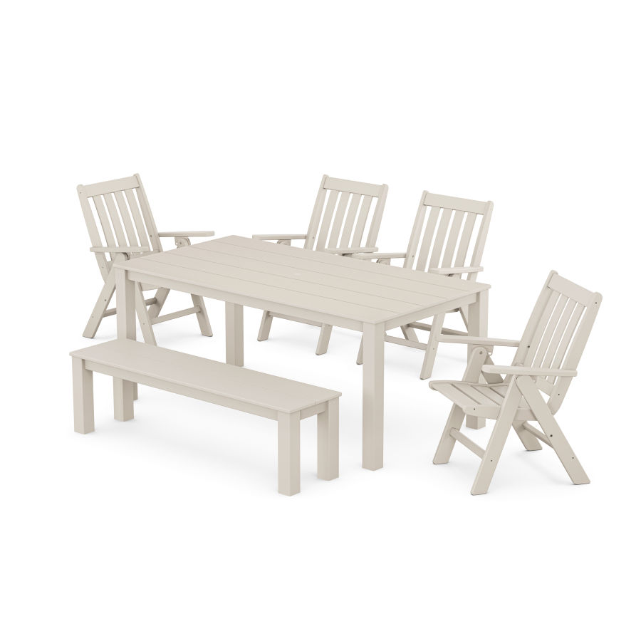 POLYWOOD Vineyard Folding Chair 6-Piece Parsons Dining Set with Bench in Sand