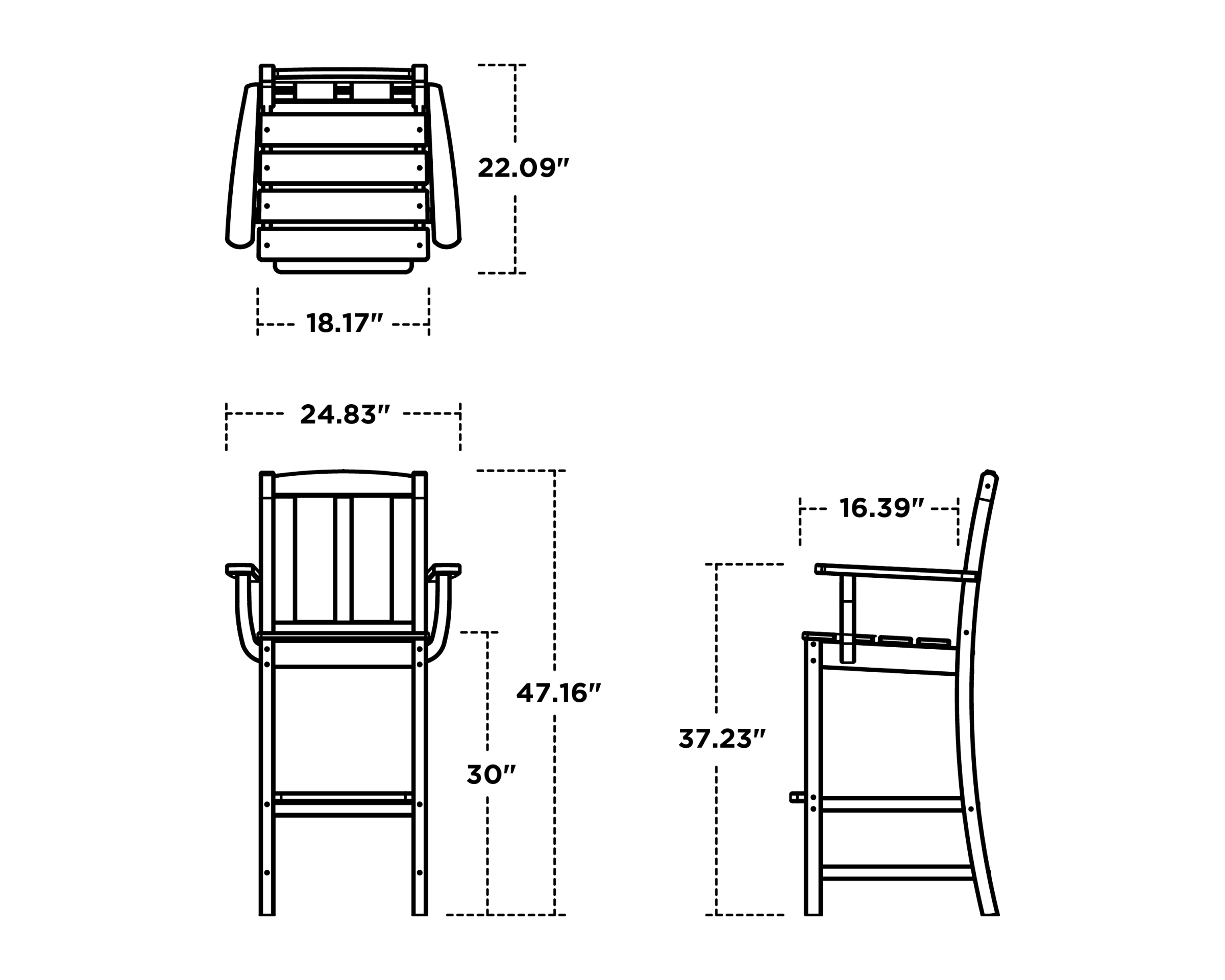 Dimensions for Mission Bar Arm Chair