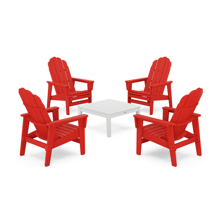 POLYWOOD 5-Piece Vineyard Grand Upright Adirondack Chair Conversation Group in Sunset Red / White