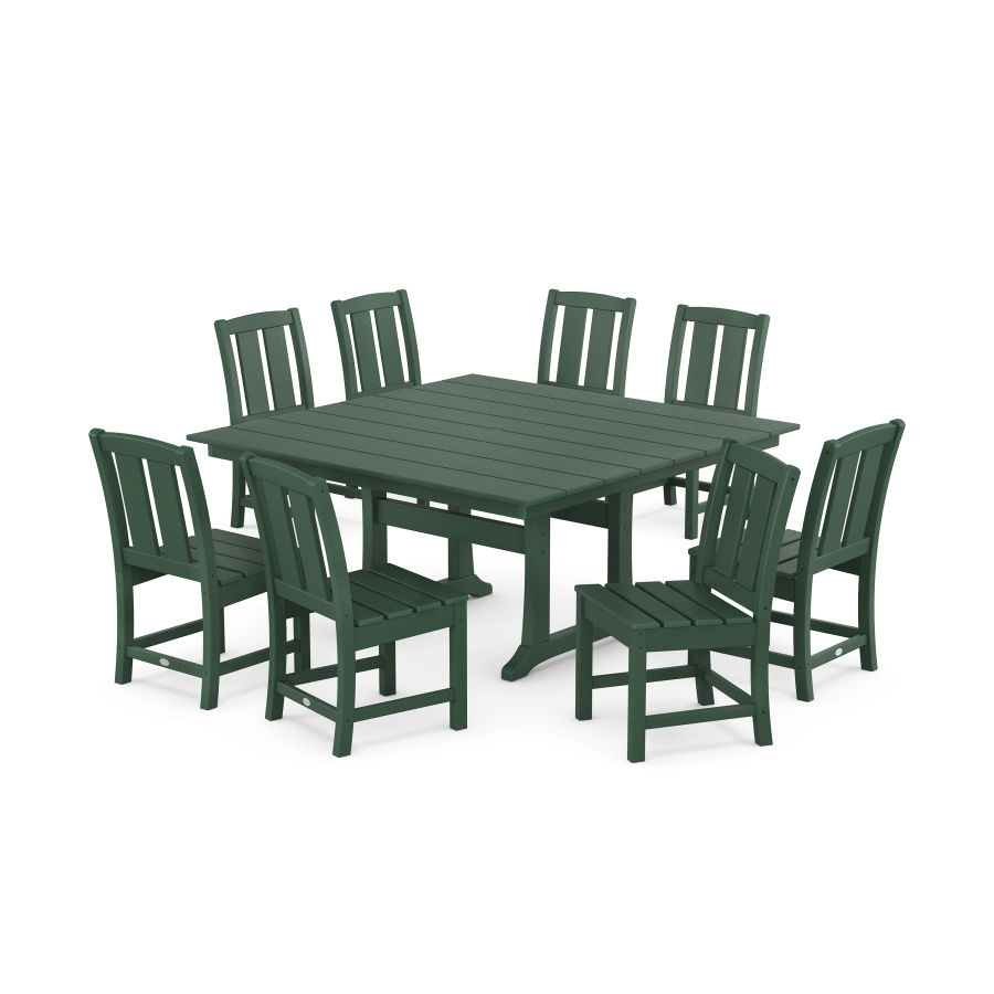 POLYWOOD Mission Side Chair 9-Piece Square Farmhouse Dining Set with Trestle Legs in Green