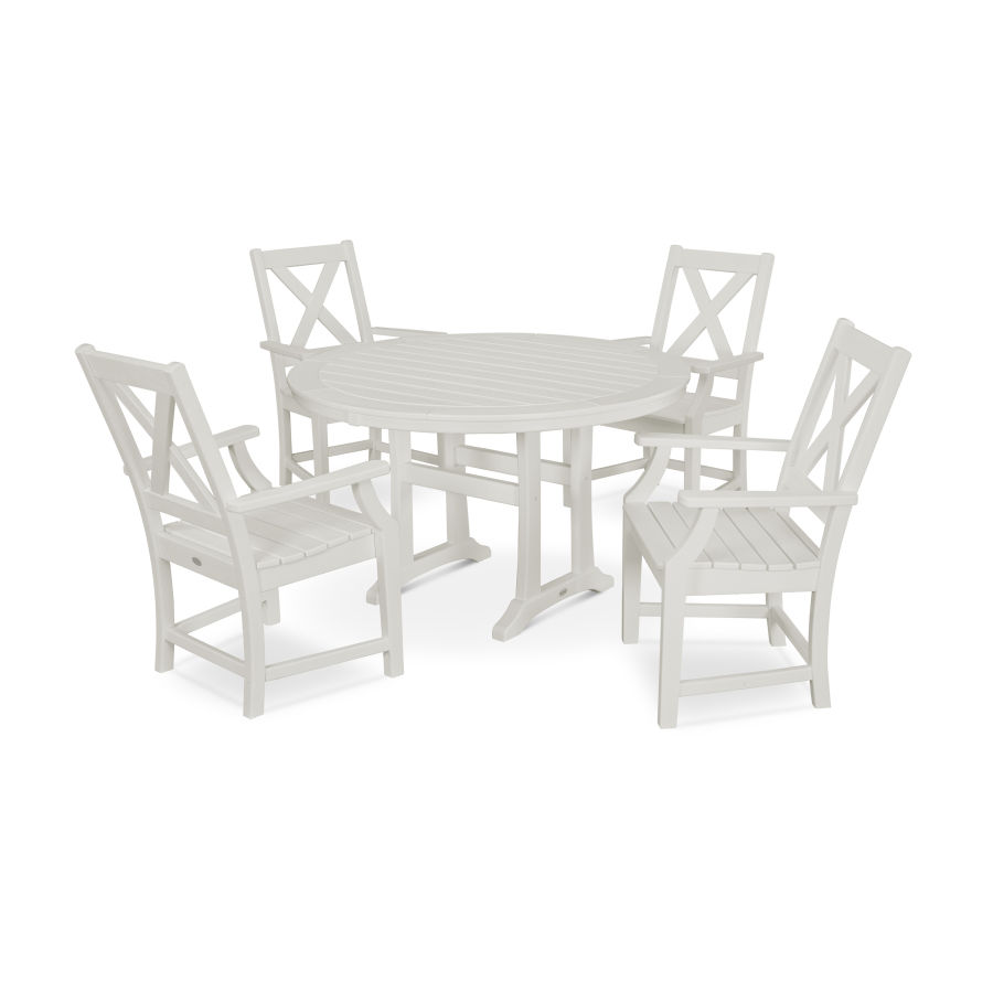 POLYWOOD Braxton 5-Piece Nautical Trestle Arm Chair Dining Set in Vintage White